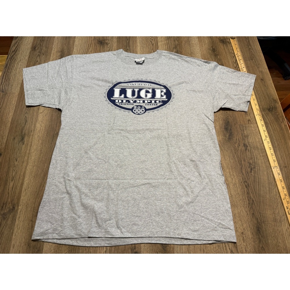 USA Olympics T-Shirt Mens 2X Gray Luge Lake Placid Training Center Excellent